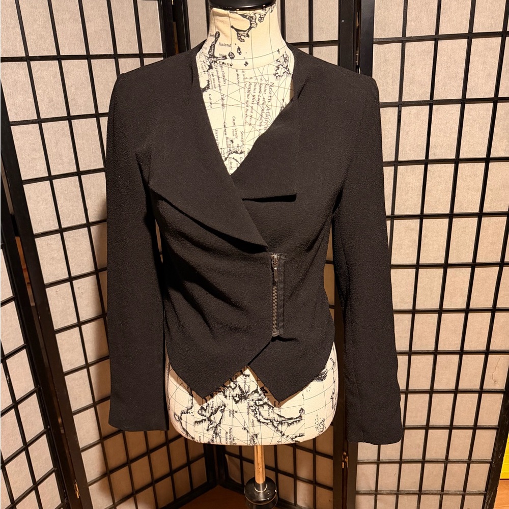 Bar III asymmetric crop zip vintage y2k Whimsygoth Elegant Black Women's Jacket